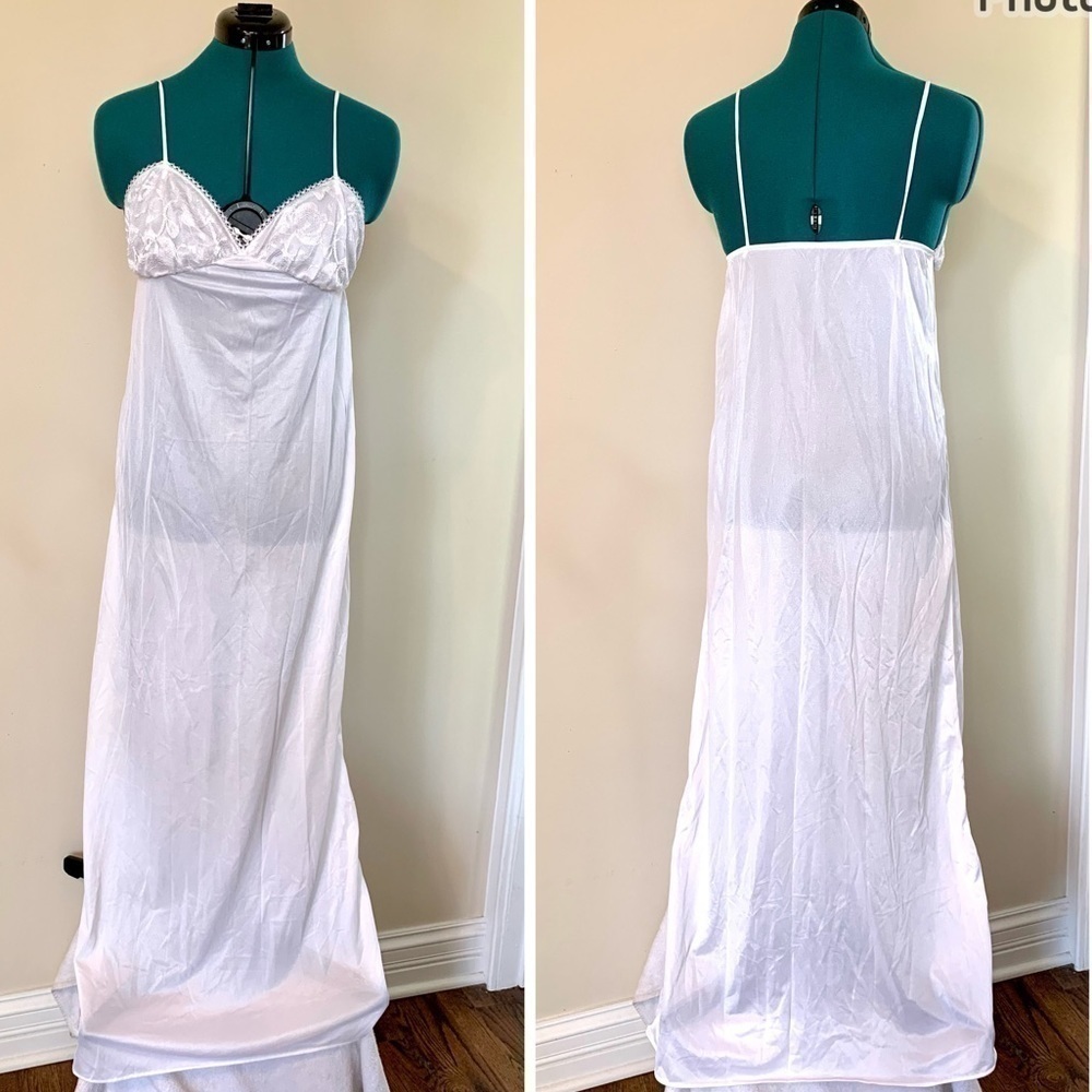 Vintage Taryn Alexander white slip dress lace lingerie nylon maxi night gown M